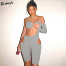 OrangeA one-shoulder hollow out sexy skinny romper women clothes playsuit beach style summer vacation elastic hight streetwear