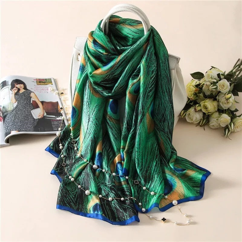 180*90cm Luxury Brand Spring Autumn New Silk Scarf Women Shawl Fashion Soft Poncho Chiffon Hijab Foulard Muffler Bandanna Pareo