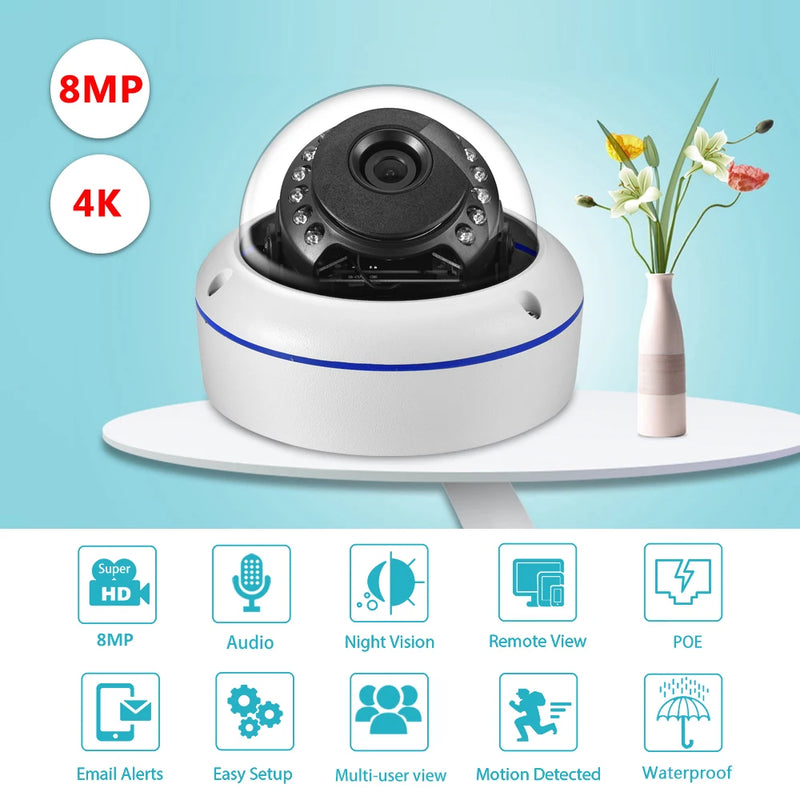 Gadinan H.265AI Ultra HD 4K POE Camera Face Detect Dome Outdoor 8MP 5MP Audio IP Camera IR Night Vision for Surveillance System