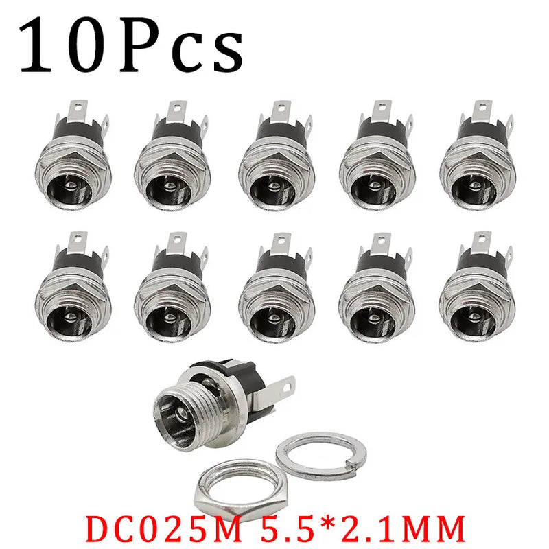 10Pcs DC Power Jack Socket Connector 5.5*2.1mm 3.5x1.3mm Male Female DC005 DC022 DC099 DC plug socket Nut Panel Mount Adapter