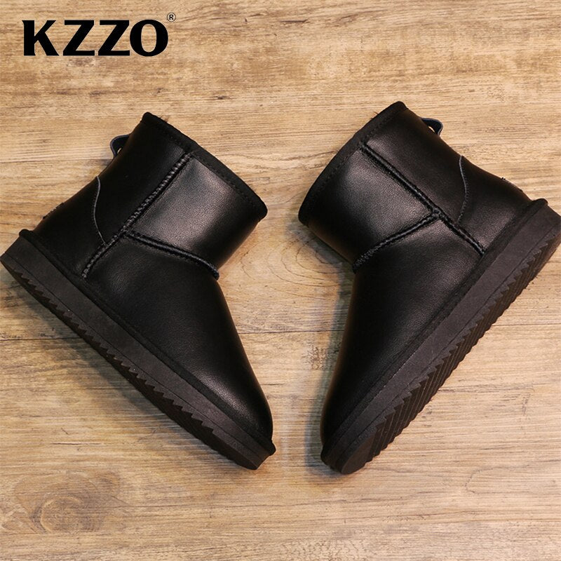 KZZO Australian Classic Waterproof Ankle Men Snow Boots Genuine Leather Natural Wool Lined Winter Warm Non-slip Short Boots 2021