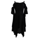 Gothic Witch Vintage Dress Women Sexy Hollow Out Lace Up High Waist Ruffle Trumpet Dress Off Shoulder Gothic Midi Dress Vestidos