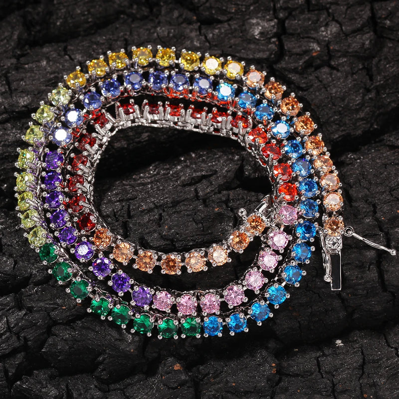 THE BLING KING Rainbow Colorful 4mm CZ Tennis Gold Necklace Copper Hip Hop Round Stones Shining Jewelry Punk Christmas Gift