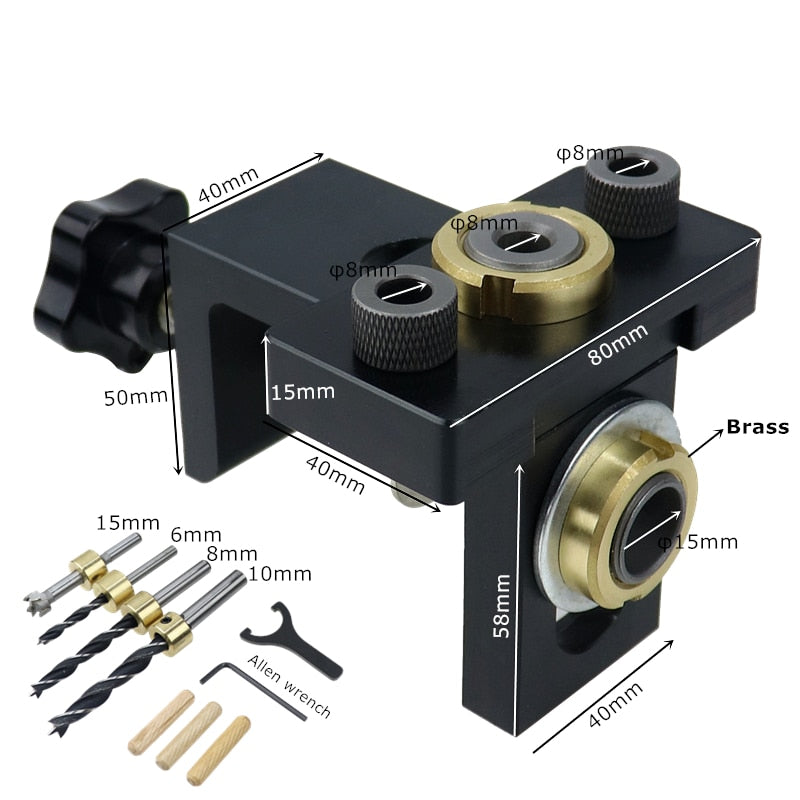 3 in 1 Doweling Jig Kit Pocket Hole Drilling Locator Jig Detachable Drill Guide Puncher Furniture Connecting Woodworking Tools