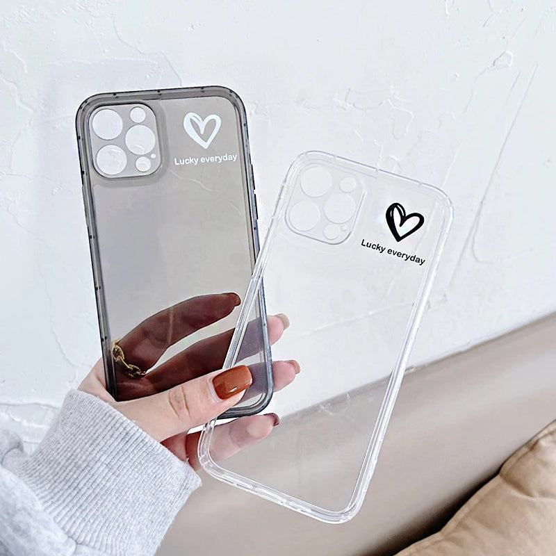 Simple Cute Love Heart Transparent Phone Case For iPhone 11 12 Pro X XR XS Max 7 8 Plus SE 2020 Shockproof Soft Silicone Cover