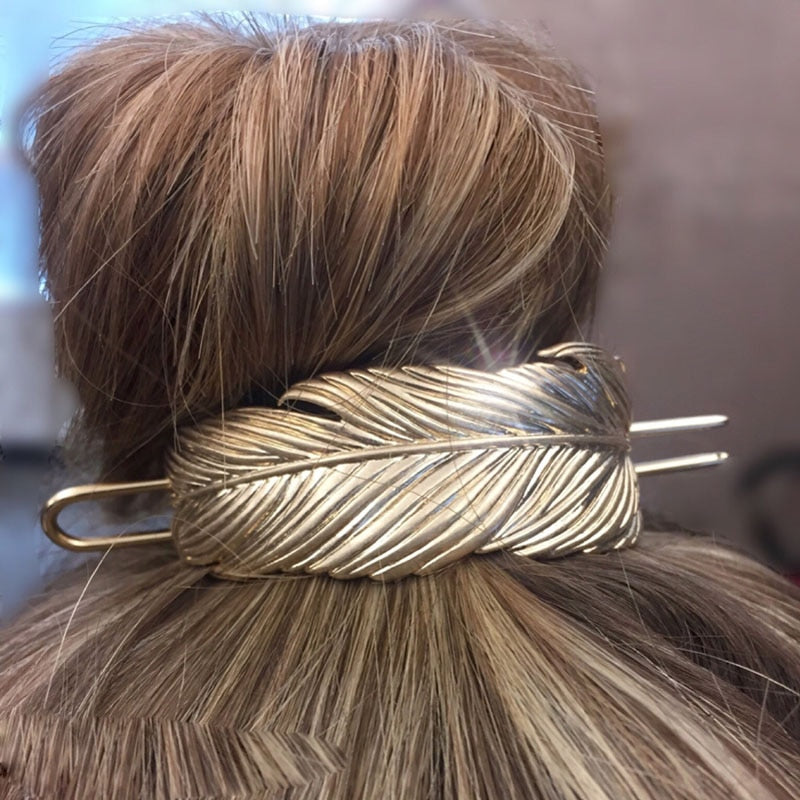 Feather Bun Cuff Original Leaf Hair Stick Set Women Unique Wedding Hair Accessories Retro Hair Pins Bun Cage Femme Bijoux 2020