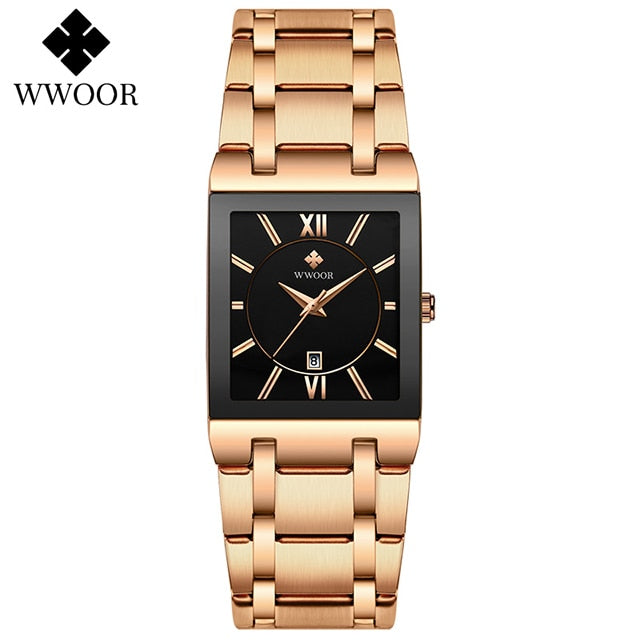 WWOOR Ladies Watch Top Brand Japanese Quartz Watches Square Black Gold Watch Stainless Steel Waterproof Fashion Women Wristwatch