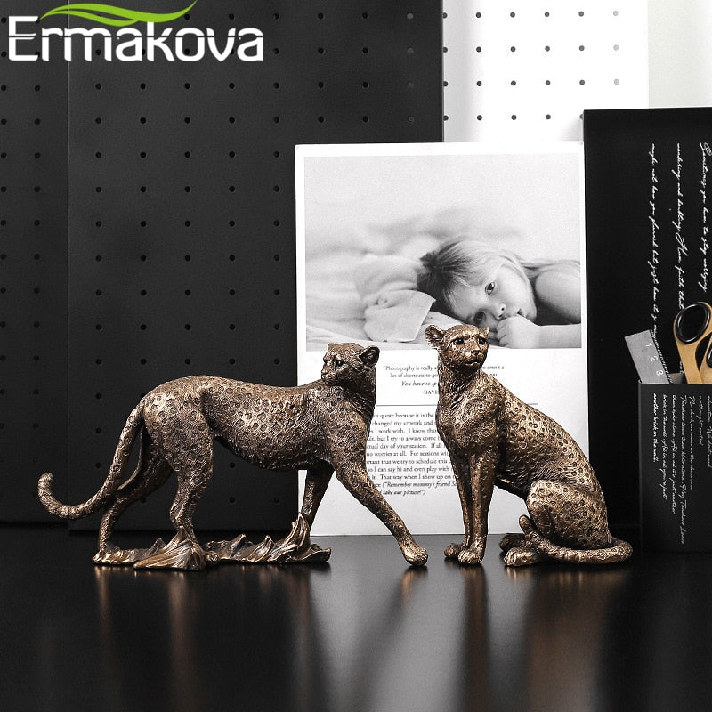 ERMAKOVA European Vintage Panther Statue Animal Figurine Leopard Jaguar Sculpture Home Living Room Office Decoration Gift