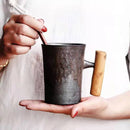 Vintage Style Cera Coffee Mug Tumbler Rust Glaze Tea Milk Water Cup with Wooden Handmade Espresso Utensils Teaware Stoneware