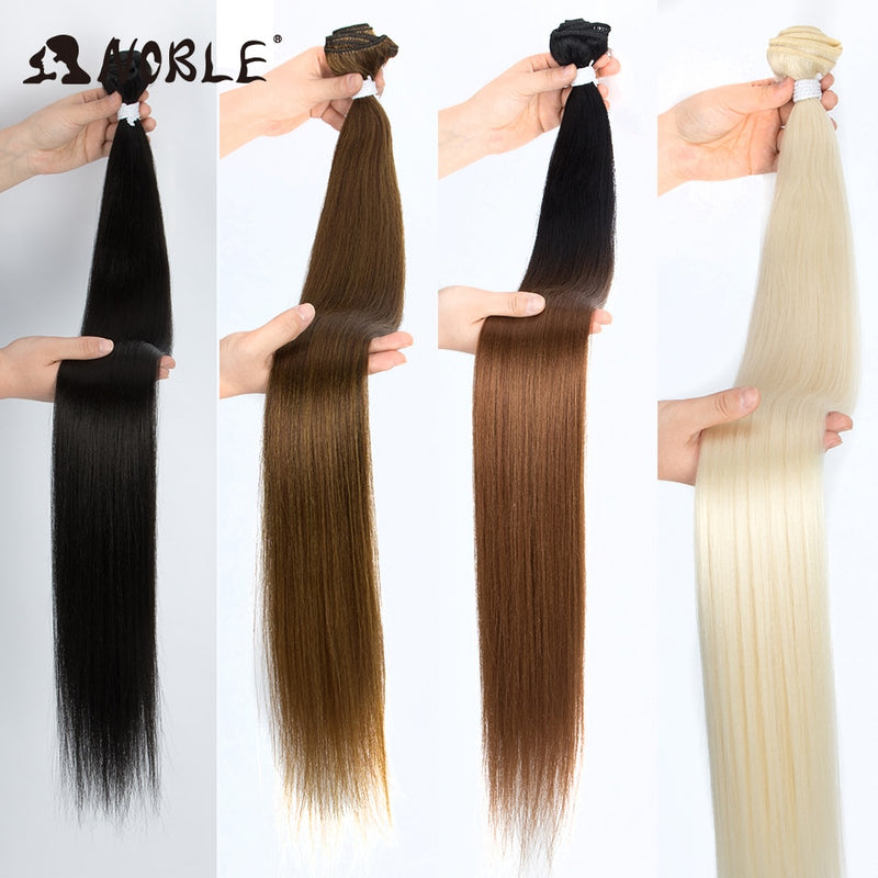 Noble Bundles Extensions 36 inch Yaki Straight Hair Bundles Ombre Brown Synthetic Hair Long Extensions Hair Synthetic Wefts