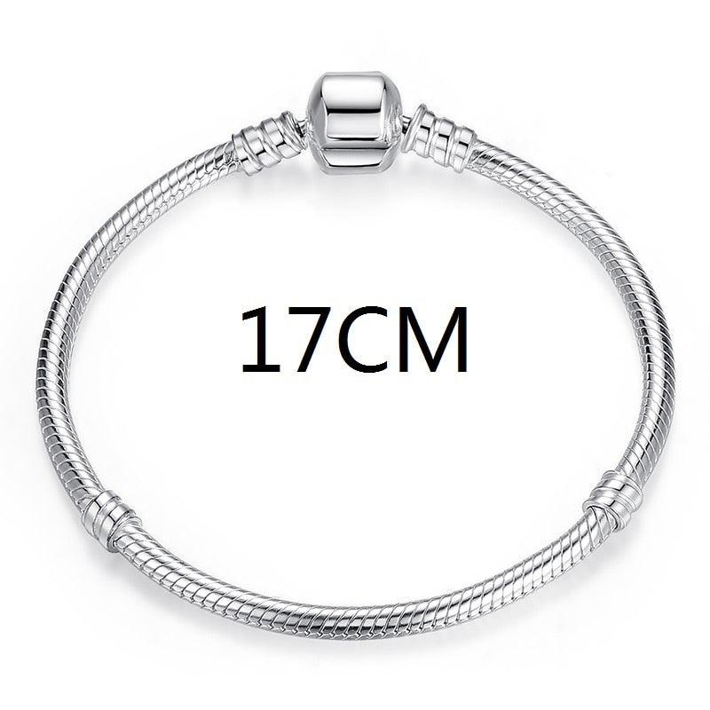 BISAER 100% 925 Sterling Silver Basic Snake Chain Zircon Bracelets Blue Demon Eye Bracelet & Bangles Charm Sizes 17–21 Jewelry