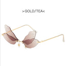2022 Vintage Dragonfly Wings Sunglasses Fashion Rimless Women Clear Lens Eyewear Men Pink Sun Glasses UV400 Eyewear Female