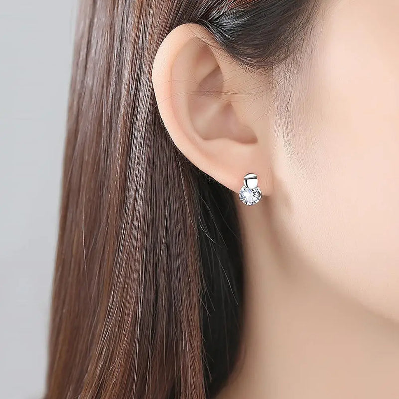 PAG&MAG 925 Sterling Silver Minimalism Round CZ Stud Earrings For Women Fashion Clear Stone Silver Earrings Fine Fashion Jewelry