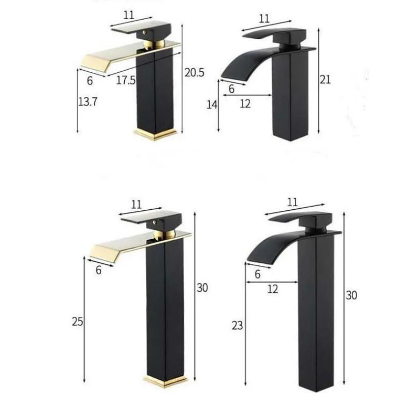 Gold and Black Basin Faucet Brass Waterfall Faucet Bathroom Faucet Bathroom Basin Faucet Mixer Tap Hot and Cold Sink faucet