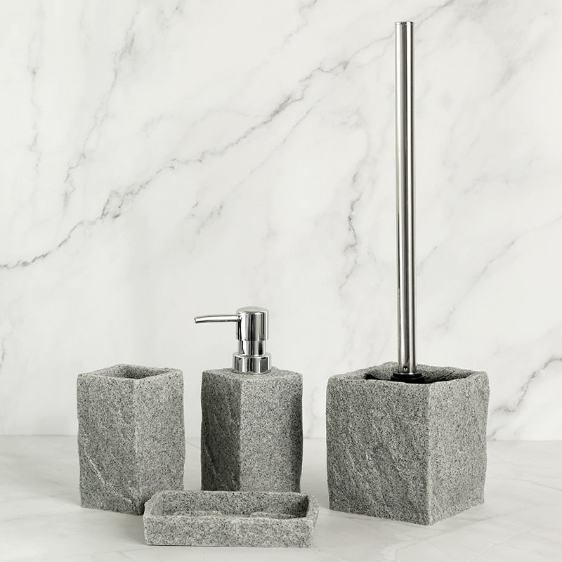 Bathroom Accessories Single Imitati Granite Iiquid Soap Dispenser Toothbrush Holder Cup Soap Dish Toilet Brush Holder