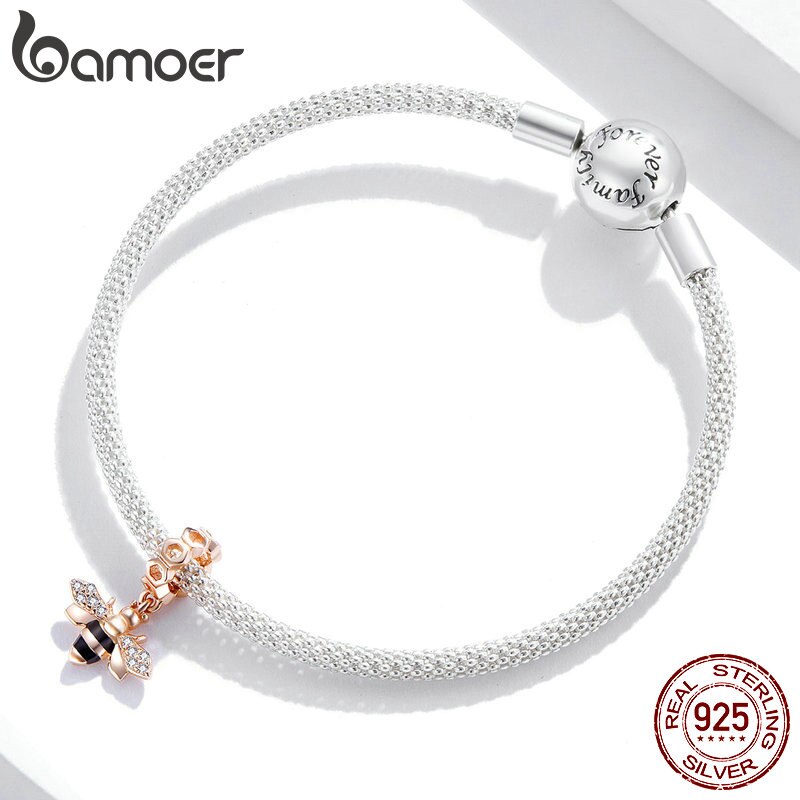 bamoer Genuine 925 Sterling Silver Little Bee Charm for Original Luxury Bracelet make Brand Female silver Jewelry BSC370