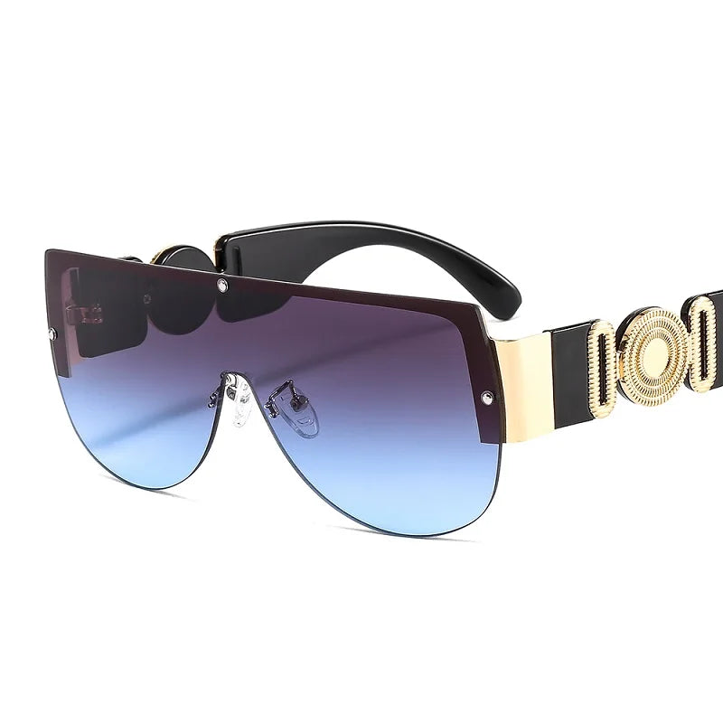 2021 New Fashion Shield Sunglasses Women Men Green Leopard Luxury Gradients Lens Metal Frame Oval Brand Designer Goggle UV400