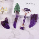 Amethyst Massager Natural Stone Facial Roller Gua Sha Tools Set SPA Acupuncture Scraping Crystal Body Face Health Care Massage