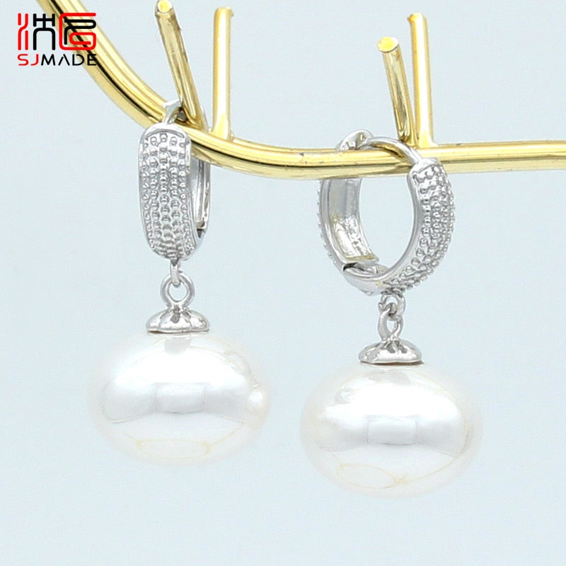 SHENJIANG New Fashion Imitation Big Bread Pearl Dangle Earrings For Women Wedding Jewelry Vintage 585 Rose Gold Color Eardrop