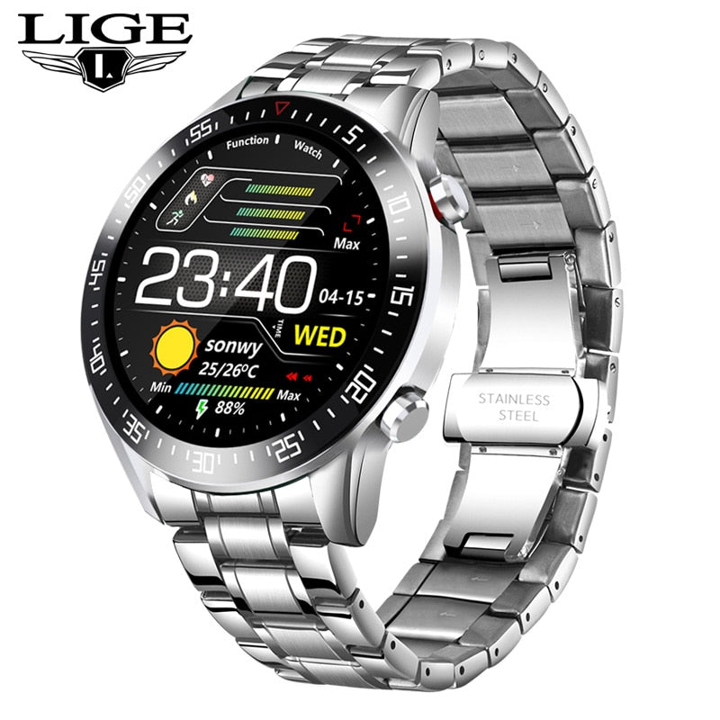 LIGE Smart Watch Men Touch Screen Watch Heart Rate Blood Pressure Monitoring Information Reminder Bluetooth Call Man Smartwatch