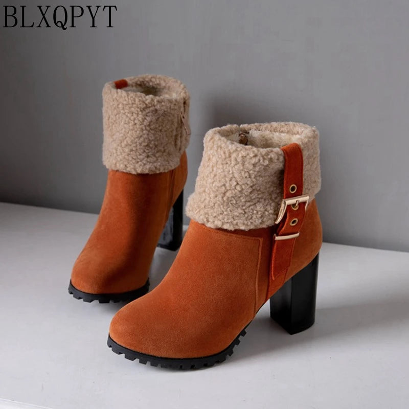 BLXQPYT New Big Size 33-50 Winter warm Ankle Boots Women zipper High Heels 9cm Pumps Party Wedding snow boots Shoes woman t3-5