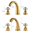 Gold Faucets Bathroom Golden Widespread Faucet Double Cystal Handle Three Hole Wash Basin Tap Hot Cold Mixer ELF1516G