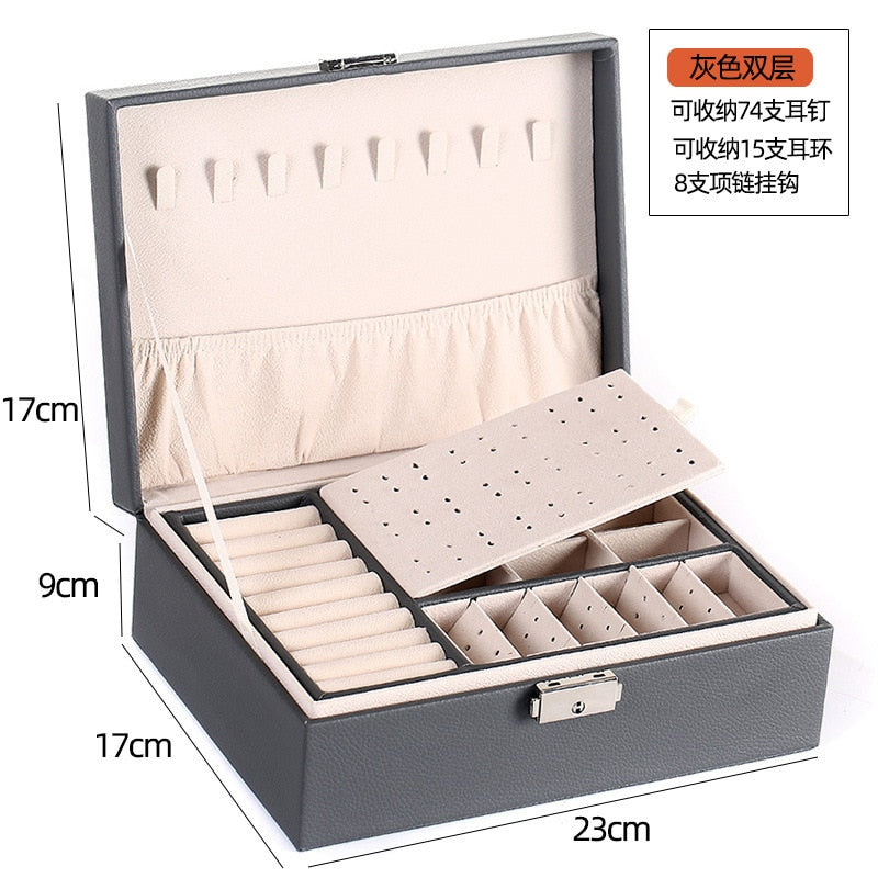 New Double-Layer Leather Jewelry Box Ear Stud Earrings Ornament Storage Holder Multi-Function Large Jewelry Packaging Display