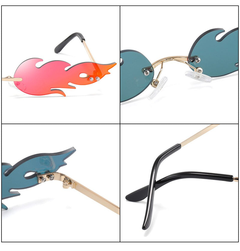 2022 New Fashion Fire Flame Sunglasses Women Men Brand Design Rimless Wave Eyewear Luxury Trending Narrow Sun glasses Streetwear