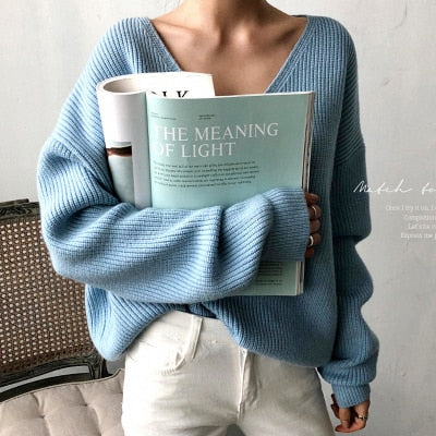 Korean Fashion Ladies Full Sleeve Women Knitting Sweater Solid O-Neck Pullover And Jumper Loose Sweater Hot Sale S80209Q