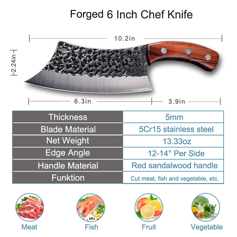 Chef Knife Handmade Forged Kitchen Knife Stainless Steel Butcher Knife for Meat Bone Vegetables Slicing Fishing Knfie with Cover