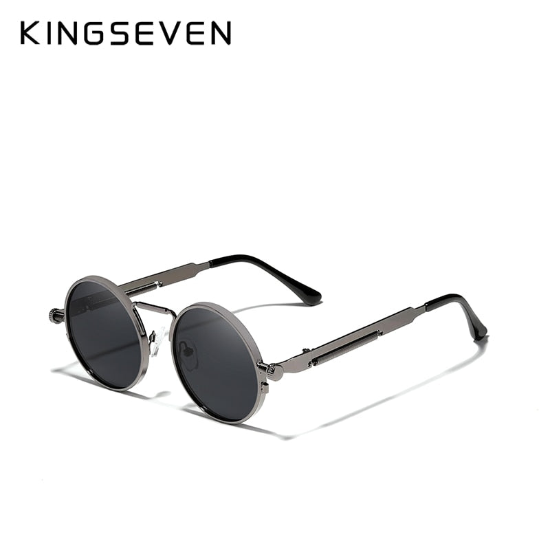 KINGSEVEN High Quality Gothic Steampunk Sunglasses Polarized Men Women Brand Designer Vintage Round Metal Frame Sun Glasses