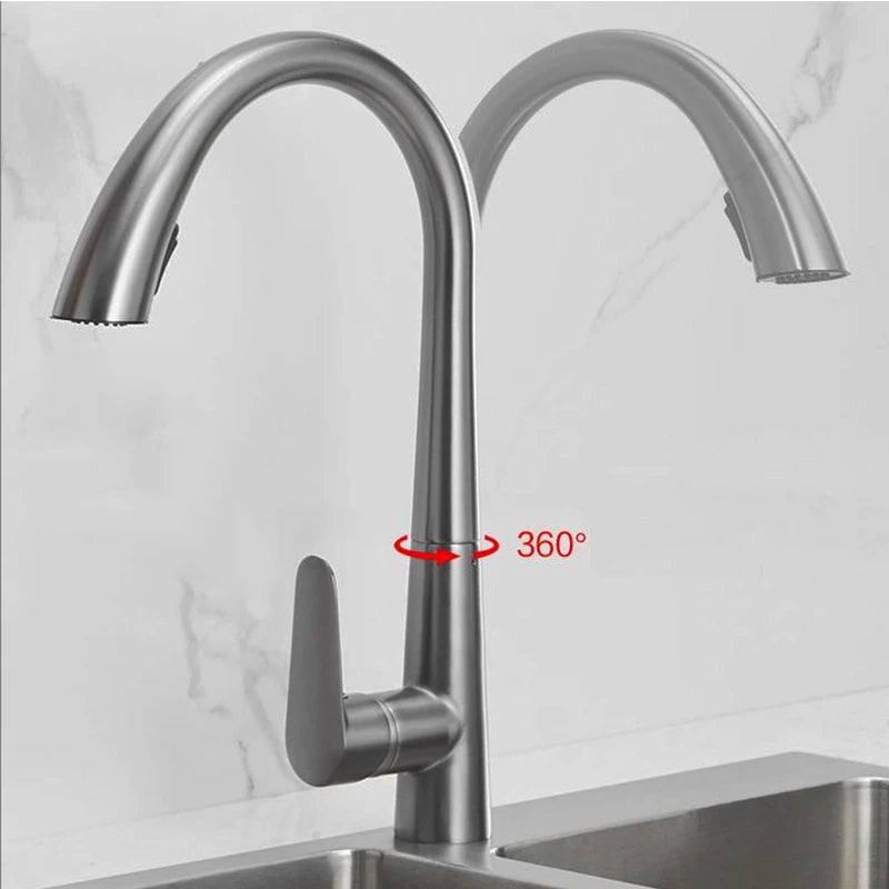 Gun Gray Pull-out Kitchen Faucet Hot And Cold Water Washbasin Sink Faucet Rotatable Retractable Black And White 60CM Pull