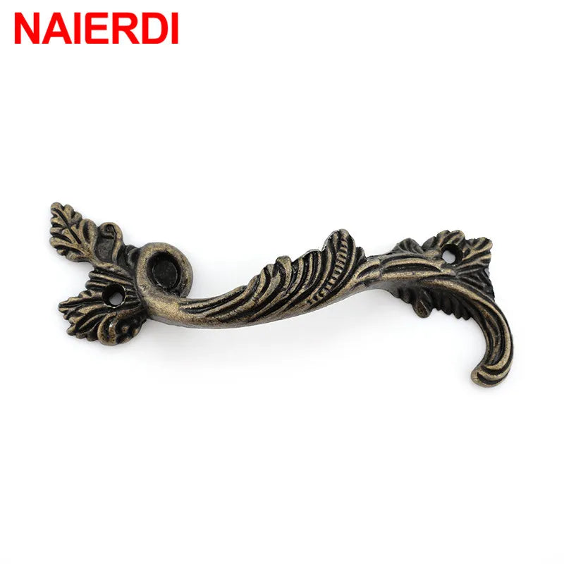 NAIERDI 2PCS Antique Furniture Handles Leaves Striped Carved Handle Drawer Door Knobs Jewelry Box Bronze Cabinet Pulls Cupboard