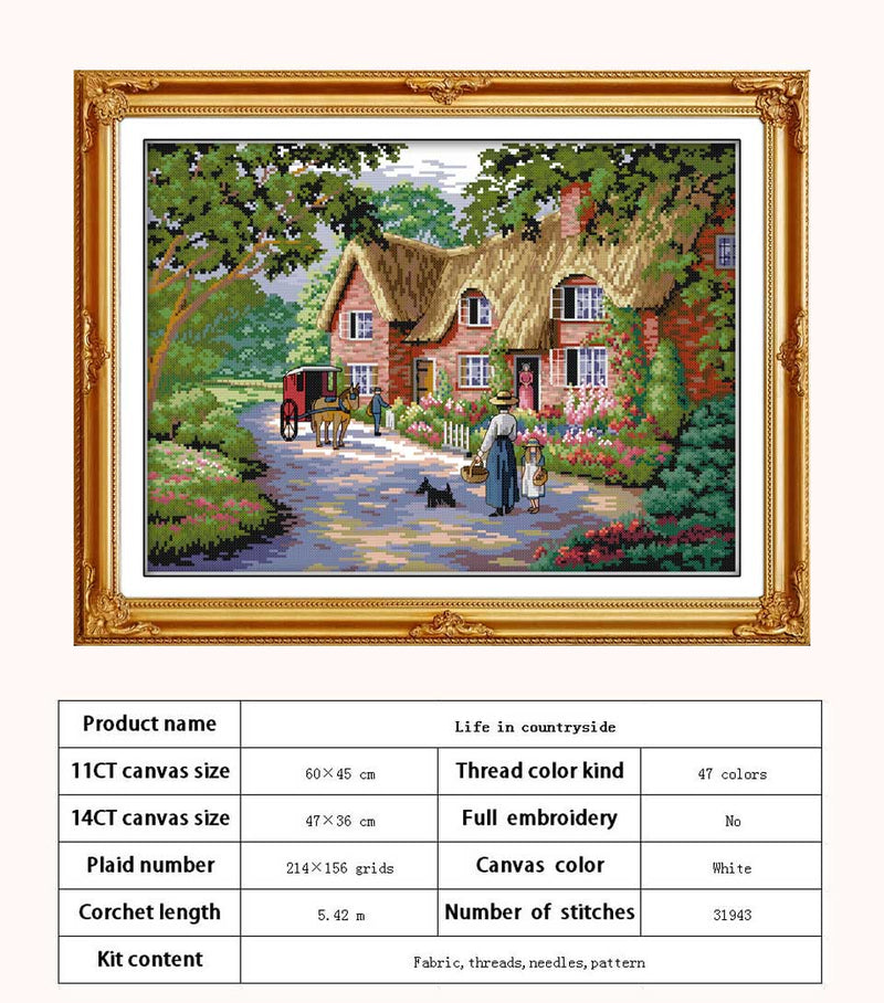 Leisurely Cabin House Scenery Patterns Counted 11CT 14CT Cross Stitch Sets DIY Cross-stitch Kit Embroidery Needlework Home Decor