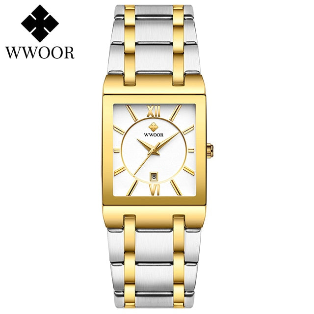 WWOOR Ladies Watch Top Brand Japanese Quartz Watches Square Black Gold Watch Stainless Steel Waterproof Fashion Women Wristwatch