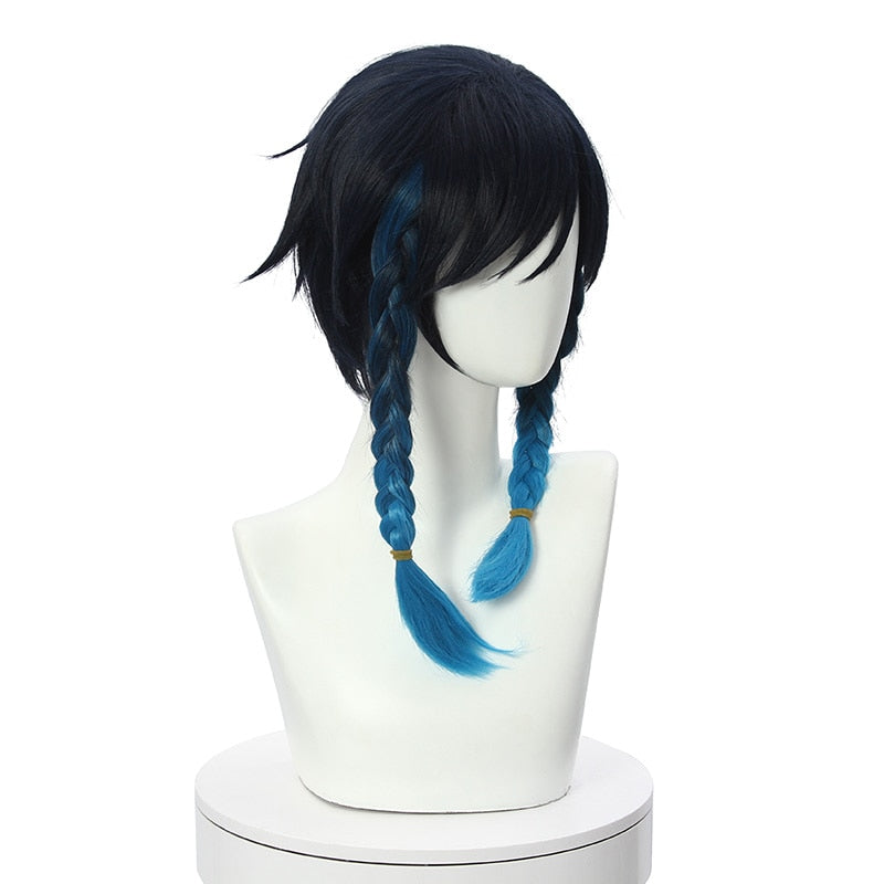 L-email wig Synthetic Hair Genshin Impact Venti Cosplay Wig Venti Ombre Blue With Braids Ponytails Bangs Heat Resistant Wigs