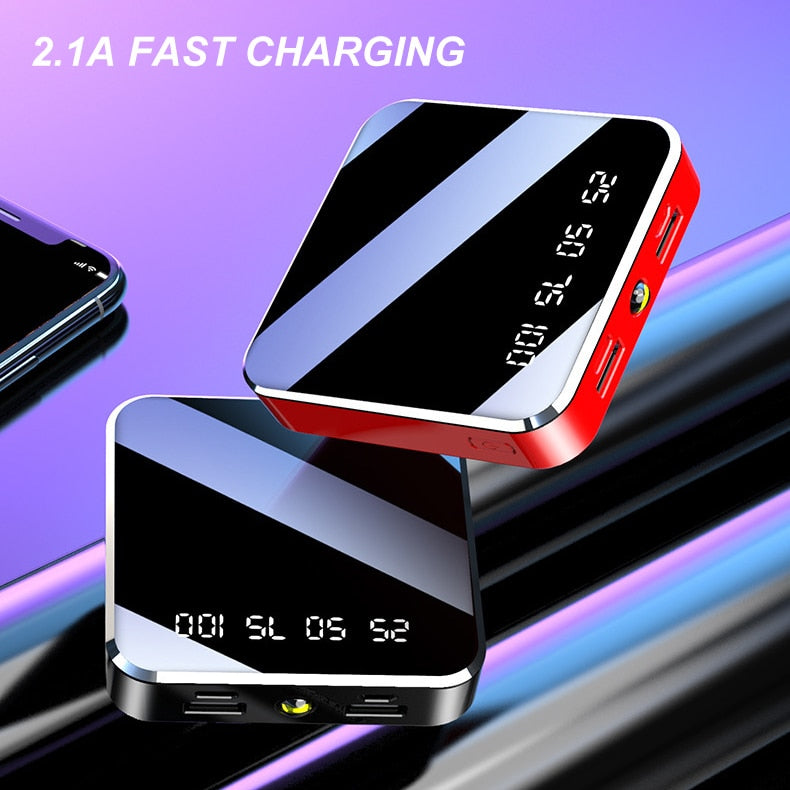 10000mAh Portable Charger External Battery Power Bank Mirror Screen Double USB Flashlight Powerbank For Xiaomi Samsung iPhone 12