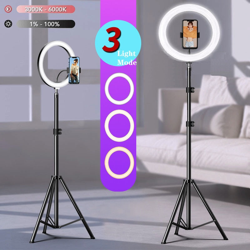 10&quot; LED Selfie Ring Light  Circle Fill Light Dimmable Round Lamp Tripod Trepied Makeup Photography RingLight Phone Stand Holder