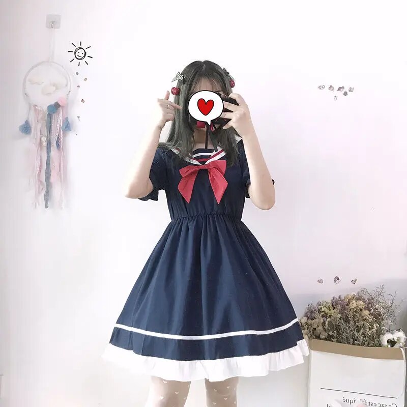 Summer Short Sleeve Gothic Lolita Dress Harajuku Street Fashion Cross Cosplay Female Bow Dress Japanese Soft Sister Style Dress