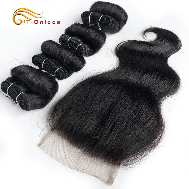 Indian Hair Bundles With Closure Transparent Closure With Bundles Loose Wave Bundles With Closure Weave Short Hair Extensions