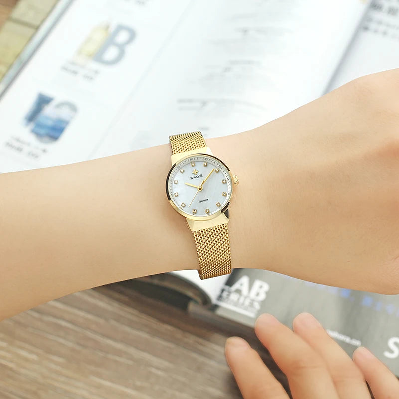 WWOOR Luxury Gold Watches For Women Exquisite Bracelet Watch  Top Brand Stainless Steel Casual Quartz Watch Female Analog Clock