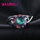High Class Mystic Rainbow Topaz Finger Jewelry 925 Sterling Silver Wedding Band Rings for Woman Lady Cocktail Birthday Party
