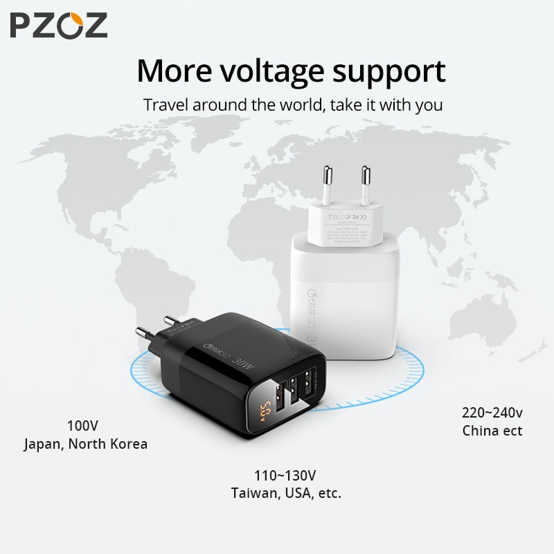 PZOZ USB Type C Charger 30W Fast Charging QC 3.0 PD 20W Quick Charge LED Display For iPhone 14 13 12 Pro Max Plus Samsung Xiaomi