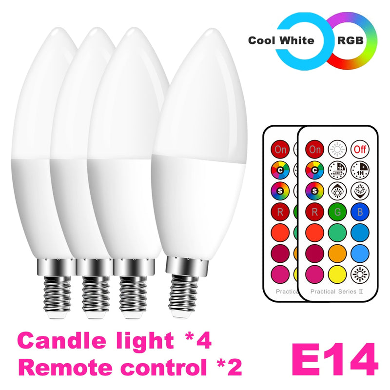 E14 LED Bulb Candle Color Indoor Neon Sign Light Bulb RGB Tape With Controller Lighting 220V E12 Dimmable Smart Lamp For Home