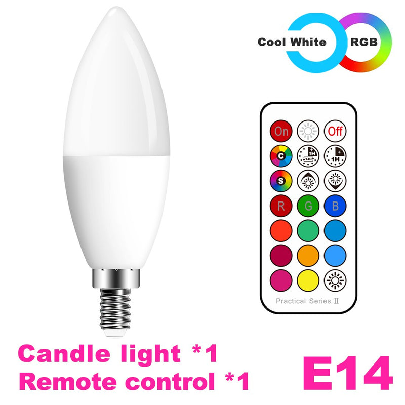 E14 LED Bulb Candle Color Indoor Neon Sign Light Bulb RGB Tape With Controller Lighting 220V E12 Dimmable Smart Lamp For Home