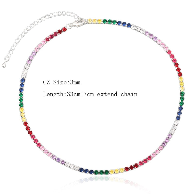 Sexy Short Sparking Rainbow Tennis Chain Chocker Necklace With AAA+ CZ Fashion Personality Women Collar Jewellery bijoux femme