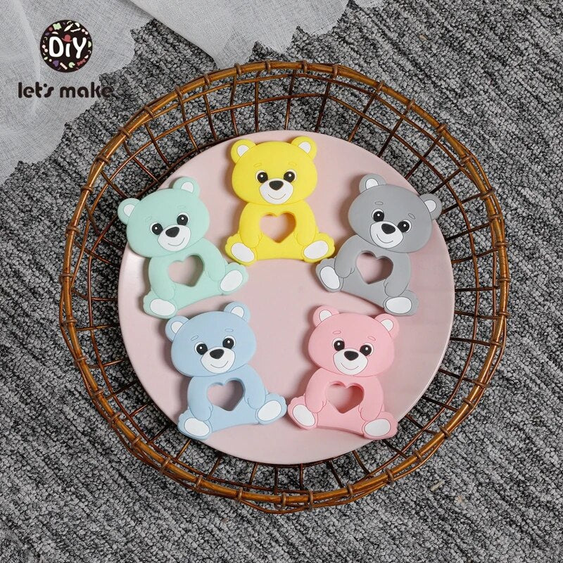 Food Grade Silicone Teether 5pcs Bear Wholesale Chewing Gum Teething Rodent Pendant Baby Shower Gift DIY Accessories Let's Make
