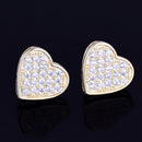 14MM Width Heart-shaped Gold Color Stud Earring For Men Women Full Cubic Zircon Screw Back Earrings Fashion Hip Hop Jewelry Gift