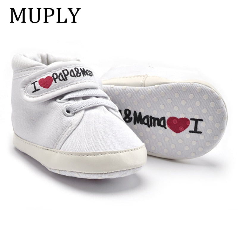 0-18M Baby Mocassins Infant Toddler Baby Boys Girls Print Letter Love PAPA&MAMA Soft Sole Canvas Sneaker Anti-Slip Newborn Shoes