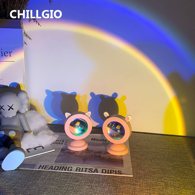 CHILLGIO Mini Sunset Light Atmosphere Ins Projector Photo LED Rainbow Dawn Table Lighting Room Decor Portable USB RGB Night Lamp